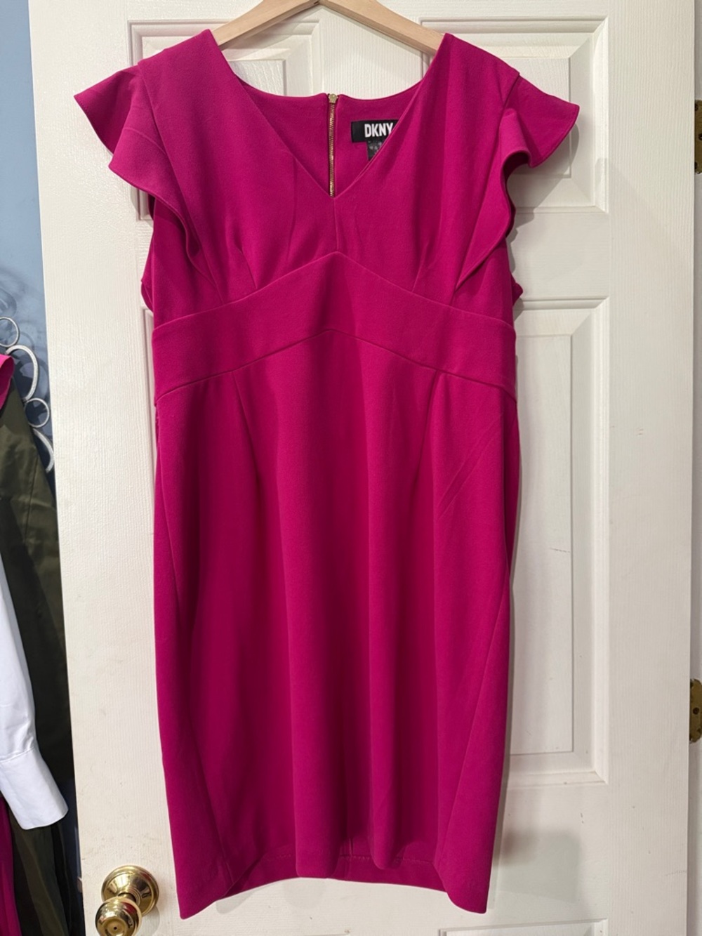 DKNY Bright Fuchsia Ruffle-Sleeve Midi Dress